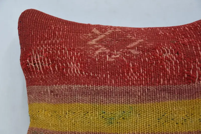 Ethnical Kilim Rug Pillow, Turkish Kilim Pillow, Kilim Pillow Cover, 12x12 Red Pillow Cover, Oriental Pillow Case, Cushion - 2