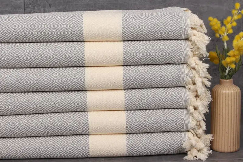 Hand Towel Custom Dark Gray Diamond Turkish Tea Towel, 20x36 Inches