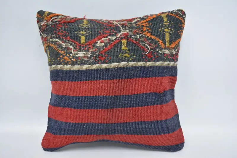 Garden Pillow, Decorative Throw Cushion Case, Handmade Kilim Cushion, Pillow Case, Boho Pillow Sham Cover, Home Decor Pillow, 12x12 Red Cushion - 1