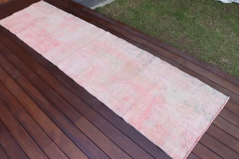 Alfombra turca Runner de 2,3x8,9 pies, alfombra vintage oriental rosa - 1