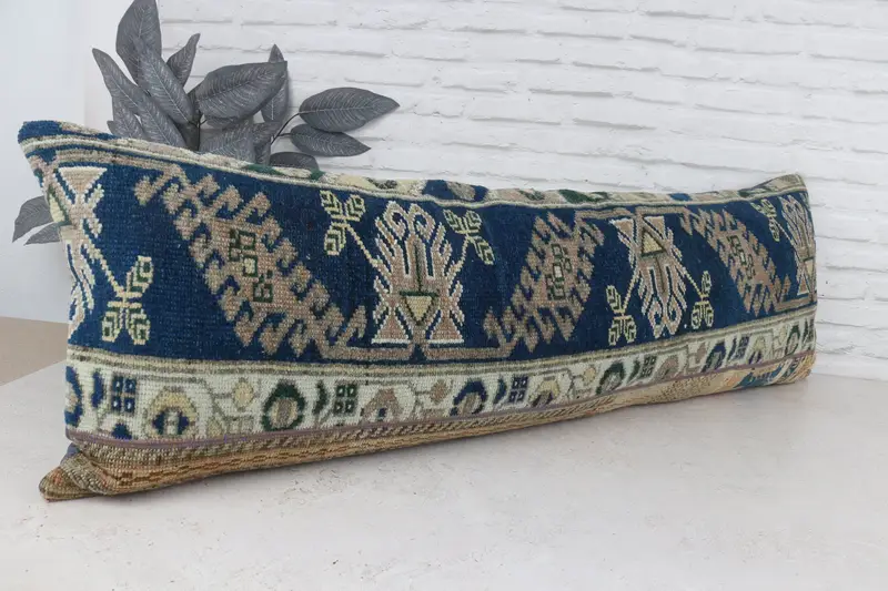 Cushion Case, Boho Pillow, Antique Pillows, Bohemian Cushion Pillow Cover, Kilim Pillow, Wholesale Pillow Case, 16x48 Blue Pillow - 3