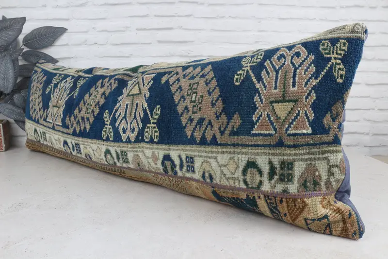 Cushion Case, Boho Pillow, Antique Pillows, Bohemian Cushion Pillow Cover, Kilim Pillow, Wholesale Pillow Case, 16x48 Blue Pillow - 4