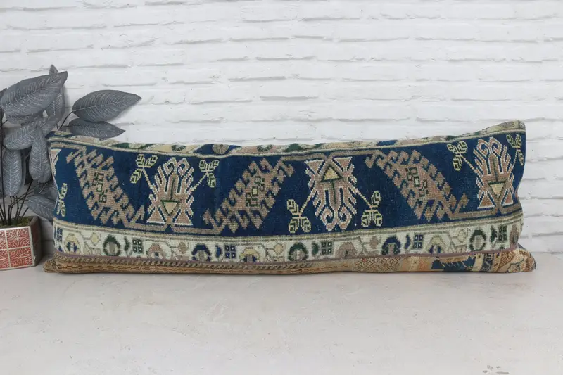 Cushion Case, Boho Pillow, Antique Pillows, Bohemian Cushion Pillow Cover, Kilim Pillow, Wholesale Pillow Case, 16x48 Blue Pillow - 1