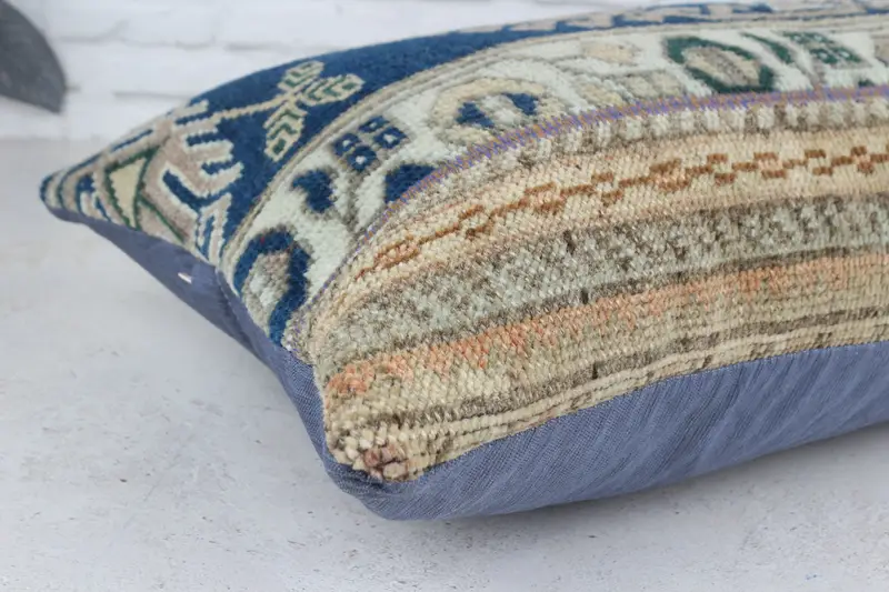 Cushion Case, Boho Pillow, Antique Pillows, Bohemian Cushion Pillow Cover, Kilim Pillow, Wholesale Pillow Case, 16x48 Blue Pillow - 6