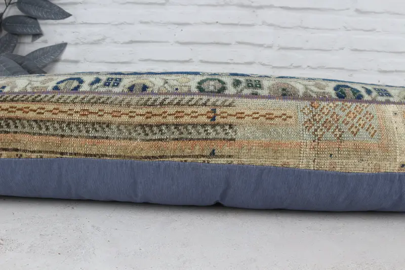Cushion Case, Boho Pillow, Antique Pillows, Bohemian Cushion Pillow Cover, Kilim Pillow, Wholesale Pillow Case, 16x48 Blue Pillow - 5