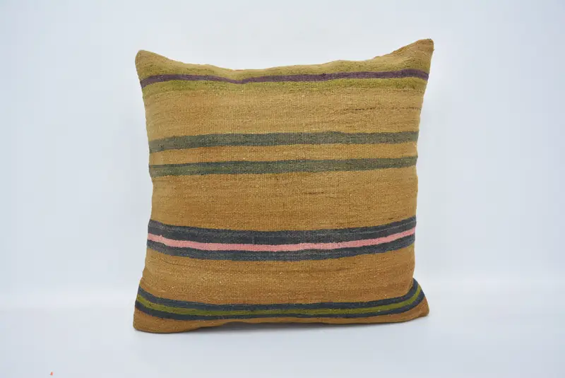 Handgefertigtes gestreiftes Kissen, 28x28 besticktes Vintage-Kissen