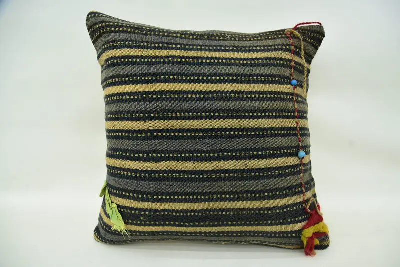 Striped Throw Moroccan Cushion, Square 40x40 cm Beige Pillowcase - 1