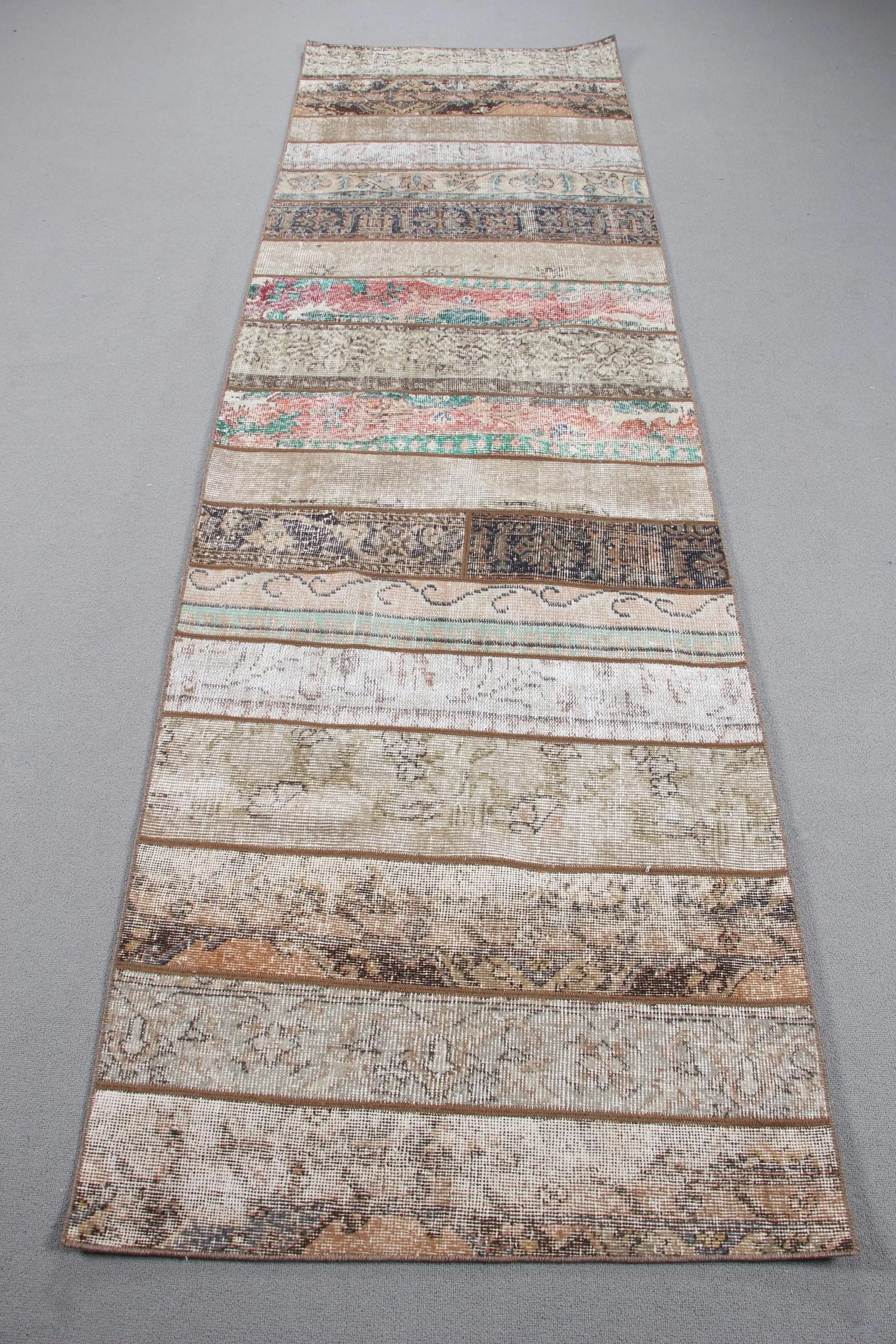 2.9x9.9 ft Vintage Rug, Brown Ombré Turkish Wool Rug - 1