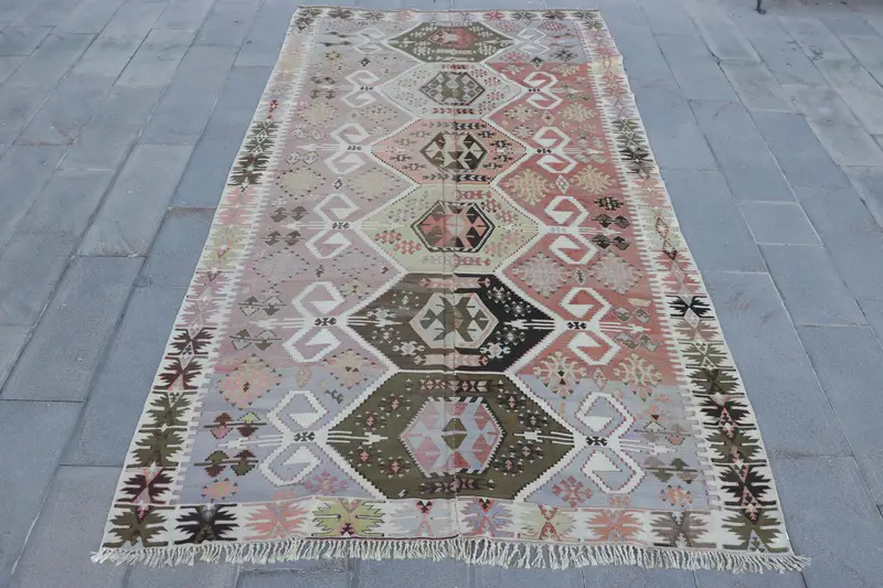 Green Moroccan Rug, 6,3x11,4 ft Elegant Decor