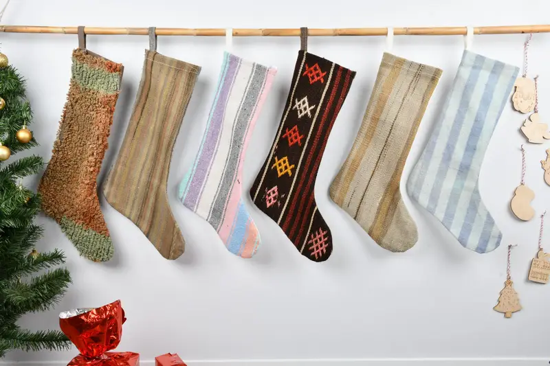 Festive Christmas Ornaments Pattern, 8 Inch Wide Holiday Stocking