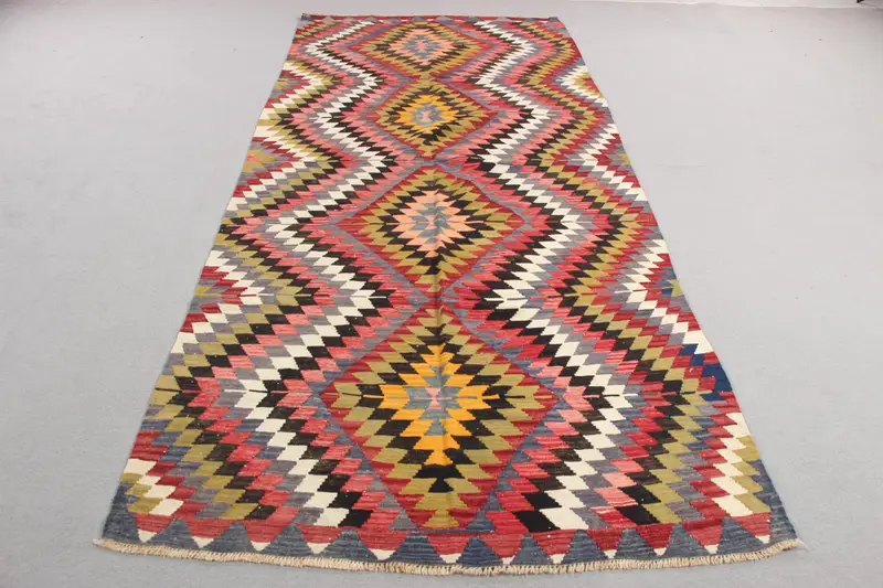 Kırmızı Ombré Halı, Yeşil Desenli 4,8x10,6 ft