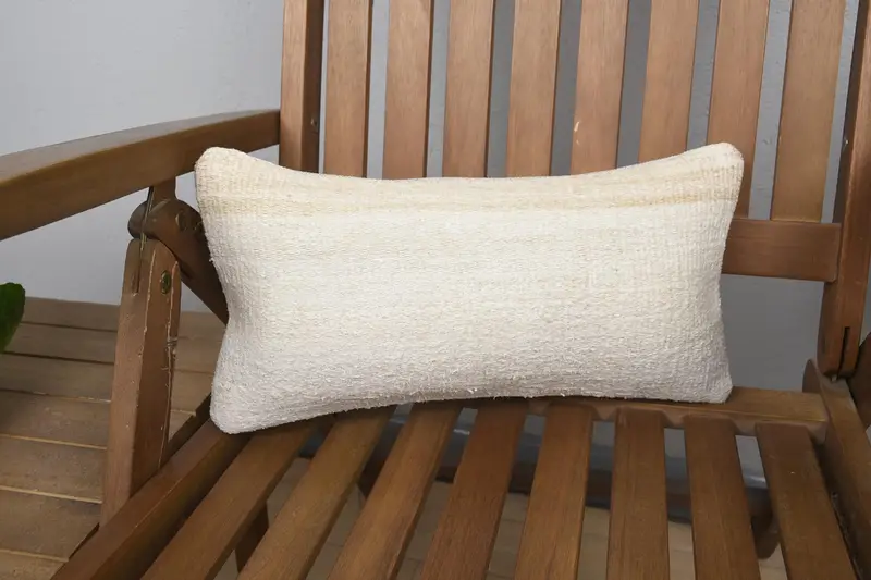 Striped Vintage Pillowcase, 20x40 cm Beige Euro Sham, Bohemian Mini Lumbar Antique Pillow - 1