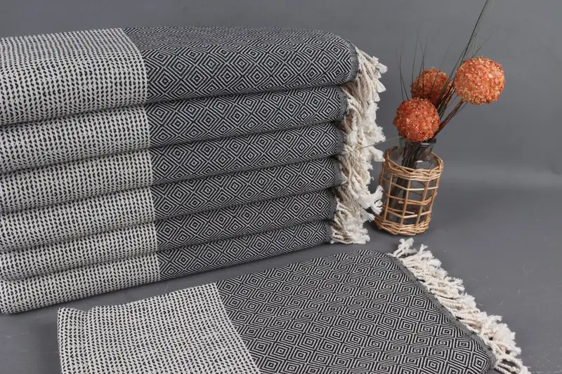 Turkish Towel Organic Cotton Black Diamond, Beige, 40x71 Inches