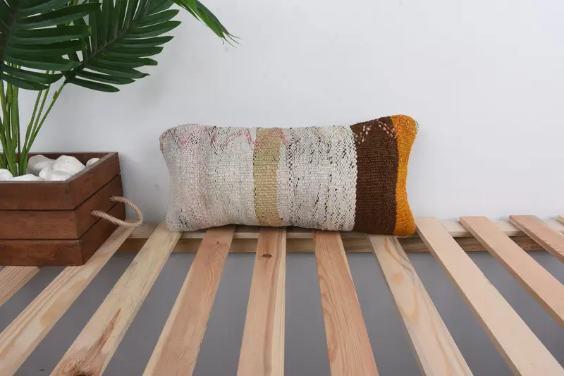 Turkish Kilim Pillow, Home Decor Pillow, Throw Kilim Pillow, 8x16 Beige Cushion, Meditation Cushion Case, Pillow Cover, Indoor Pillow Cover - 1
