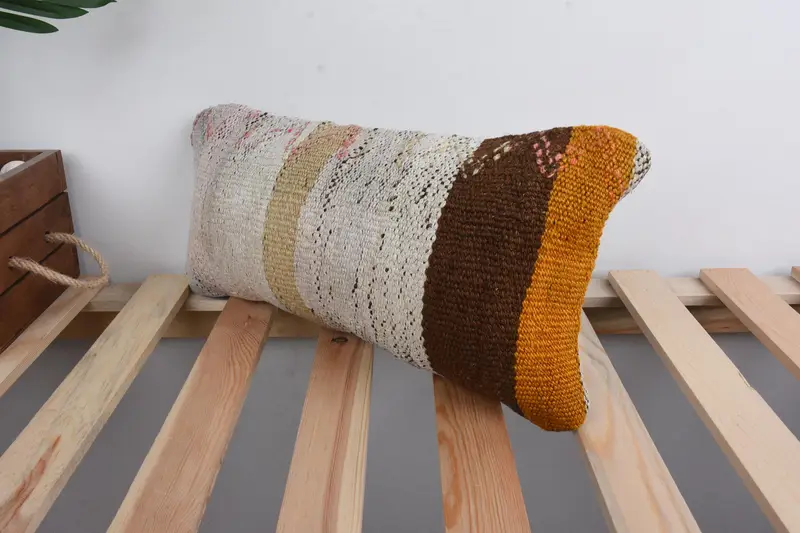Turkish Kilim Pillow, Home Decor Pillow, Throw Kilim Pillow, 8x16 Beige Cushion, Meditation Cushion Case, Pillow Cover, Indoor Pillow Cover - 5