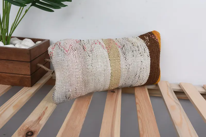Turkish Kilim Pillow, Home Decor Pillow, Throw Kilim Pillow, 8x16 Beige Cushion, Meditation Cushion Case, Pillow Cover, Indoor Pillow Cover - 4