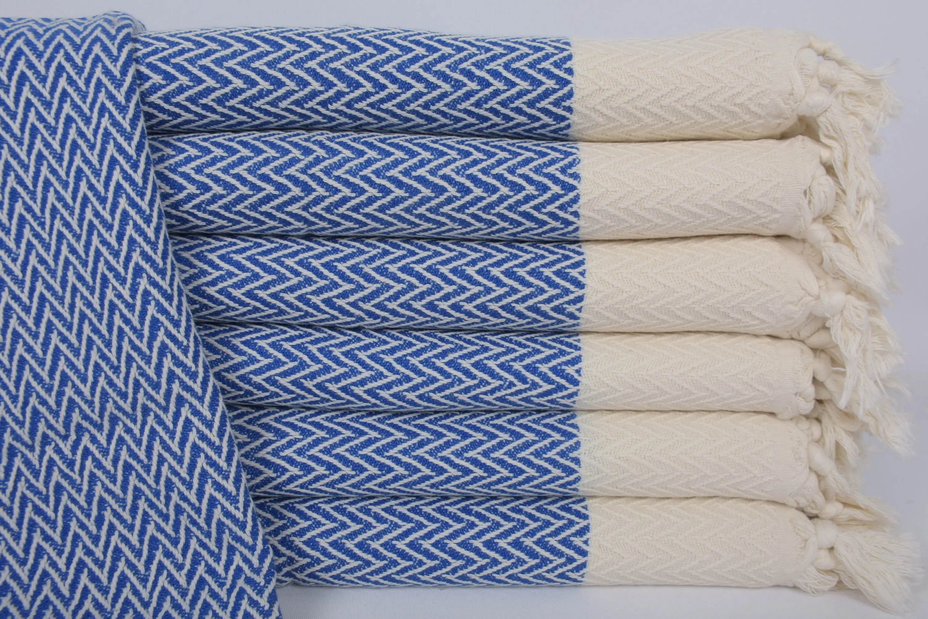 Personalized Hand Towel Monogram Kitchen Towel Blue Zigzag, 34x18 Inches - 1
