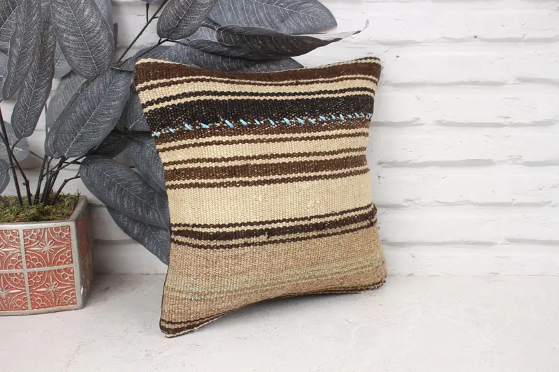 Armchair Pillow Sham, Turkish Pillow, Wool Kilim Pillow Pillow Sham, 12x12 Beige Pillow Case, Pillow Sham, Throw Kilim Pillow, Turkish Kilim Pillow - 3