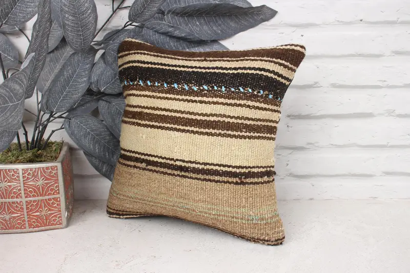 Armchair Pillow Sham, Turkish Pillow, Wool Kilim Pillow Pillow Sham, 12x12 Beige Pillow Case, Pillow Sham, Throw Kilim Pillow, Turkish Kilim Pillow - 4