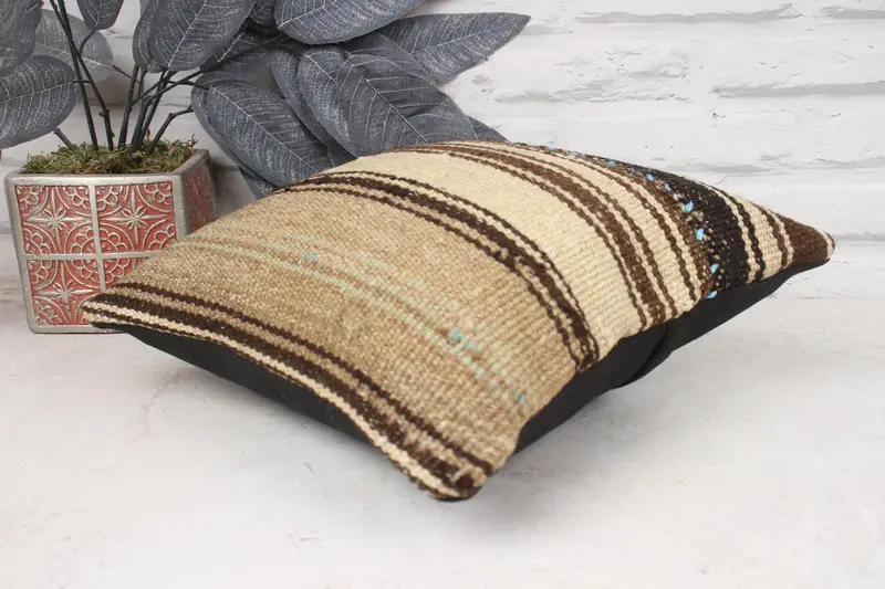 Armchair Pillow Sham, Turkish Pillow, Wool Kilim Pillow Pillow Sham, 12x12 Beige Pillow Case, Pillow Sham, Throw Kilim Pillow, Turkish Kilim Pillow - 6