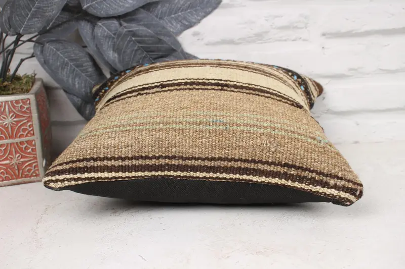 Armchair Pillow Sham, Turkish Pillow, Wool Kilim Pillow Pillow Sham, 12x12 Beige Pillow Case, Pillow Sham, Throw Kilim Pillow, Turkish Kilim Pillow - 5
