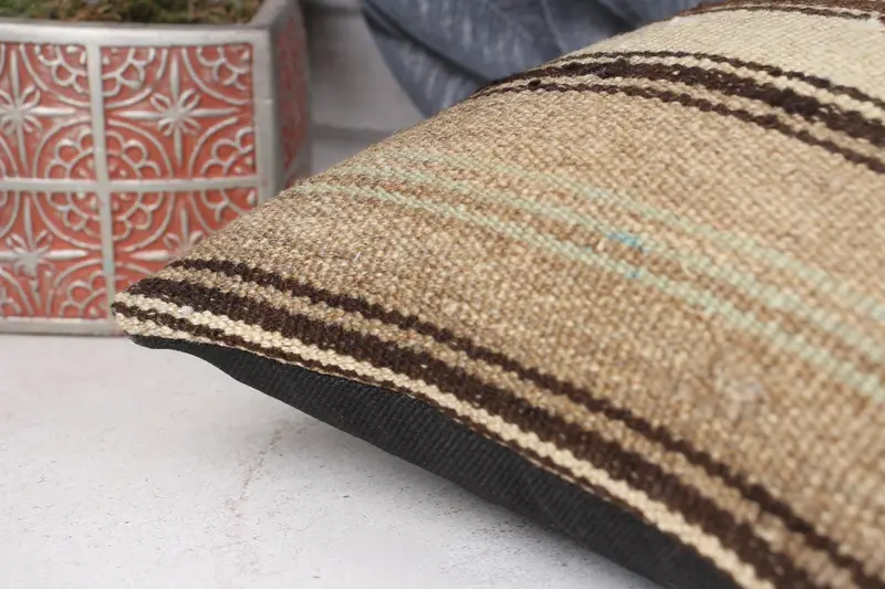 Armchair Pillow Sham, Turkish Pillow, Wool Kilim Pillow Pillow Sham, 12x12 Beige Pillow Case, Pillow Sham, Throw Kilim Pillow, Turkish Kilim Pillow - 7