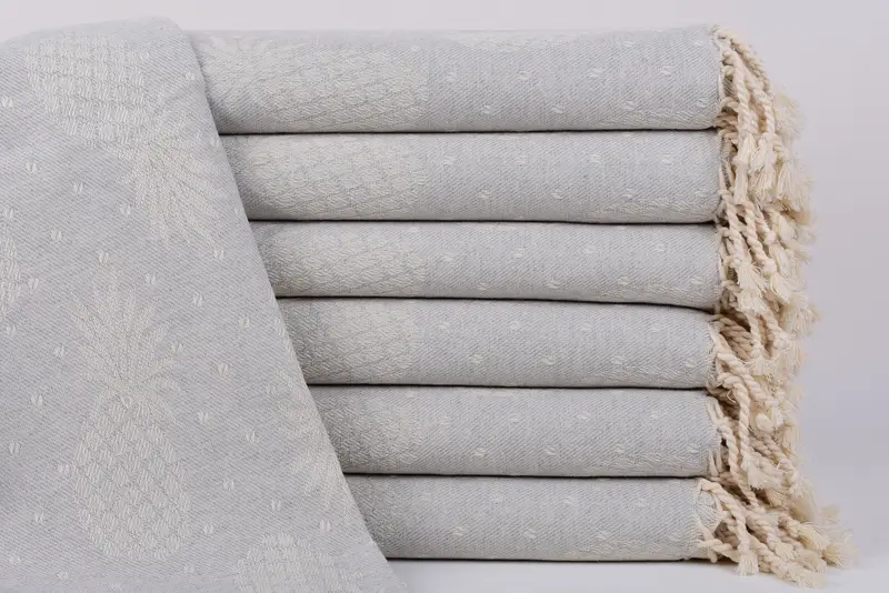 Turkish Towel Beach Gray Pineapple Design Bath Towel, 79x40 Inches