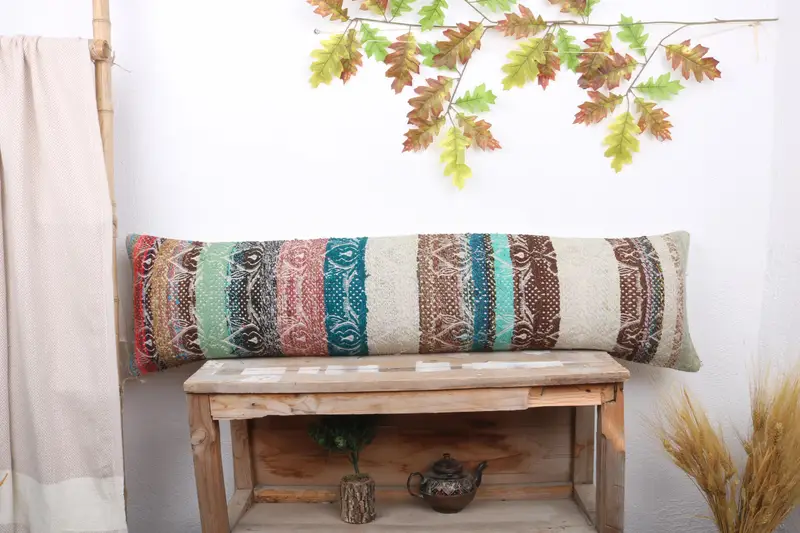12x48 Green Pillow Sham, Boho Pillow, Bohemian Cushion Pillow, Vintage Kilim Pillow, Ethnic Throw Pillow Cover, Pillow, Kilim Pillow - 1