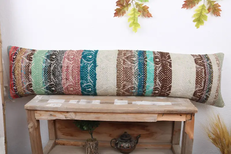12x48 Green Pillow Sham, Boho Pillow, Bohemian Cushion Pillow, Vintage Kilim Pillow, Ethnic Throw Pillow Cover, Pillow, Kilim Pillow - 2