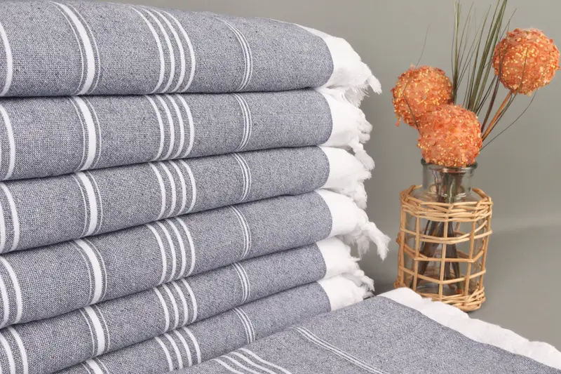 Personalized Turkish Beach Towel Navy Stripes Terry, 36x67 Inches