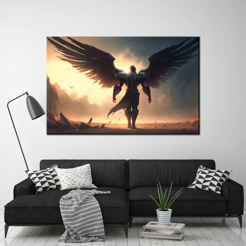 エレガントな戦士の天使のキャンバス: ロフトとマン ケイブの大天使アート