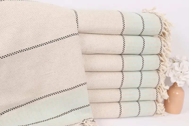 Custom Wedding Gifts, Welcome Wedding Gift, 104x96 Cotton Striped Towel, Woven Blanket, Organic Throw, Woven Throw Blanket, Custom Shower Curtain - 1