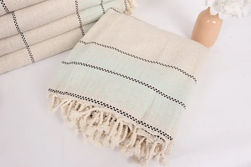 Custom Wedding Gifts, Welcome Wedding Gift, 104x96 Cotton Striped Towel, Woven Blanket, Organic Throw, Woven Throw Blanket, Custom Shower Curtain - 5