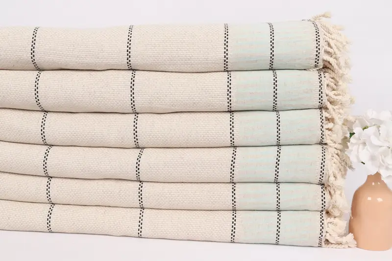 Custom Wedding Gifts, Welcome Wedding Gift, 104x96 Cotton Striped Towel, Woven Blanket, Organic Throw, Woven Throw Blanket, Custom Shower Curtain - 3