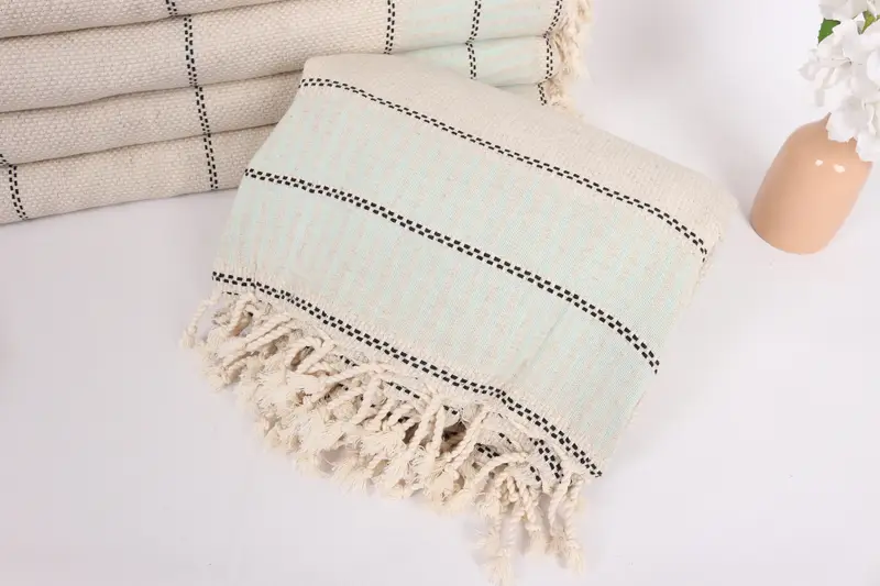 Custom Wedding Gifts, Welcome Wedding Gift, 104x96 Cotton Striped Towel, Woven Blanket, Organic Throw, Woven Throw Blanket, Custom Shower Curtain - 4