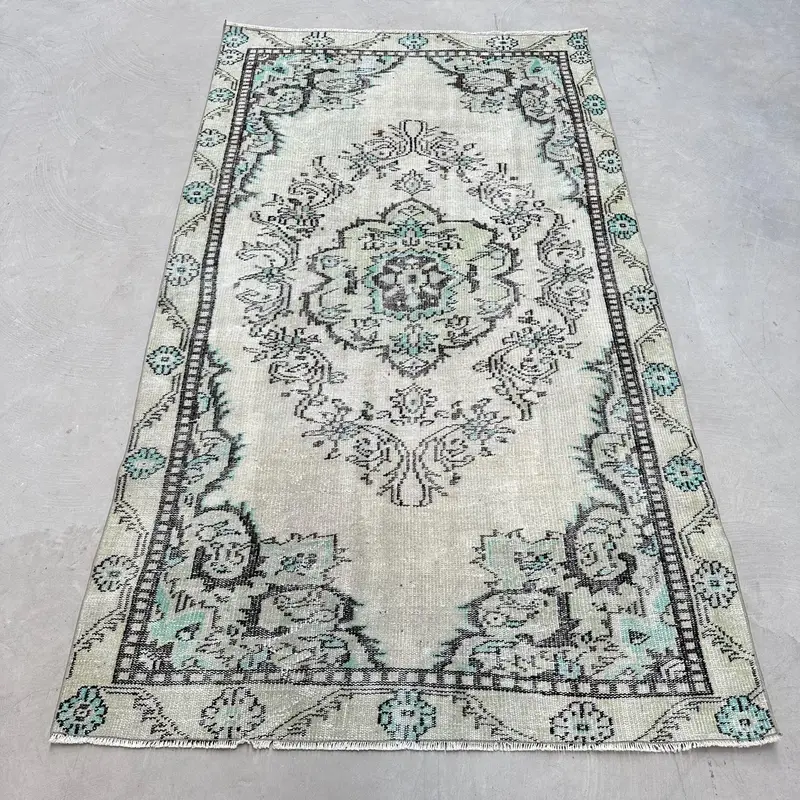 4.6x7.8 ft Area Turkish Vintage Rug, Gray Oriental Wool Rug - 1