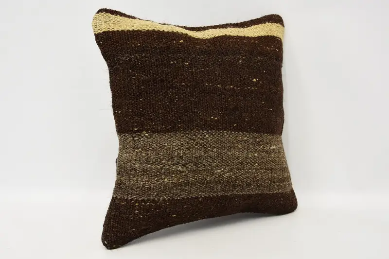 Vintage Throw Cushion, Cushion Cover, Anatolian Cushion Case, Vintage Kilim Throw Pillow, 12x12 Brown Pillow Case, Antique Pillows, Boho Pillow - 3