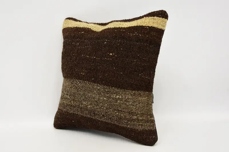 Vintage Throw Cushion, Cushion Cover, Anatolian Cushion Case, Vintage Kilim Throw Pillow, 12x12 Brown Pillow Case, Antique Pillows, Boho Pillow - 4