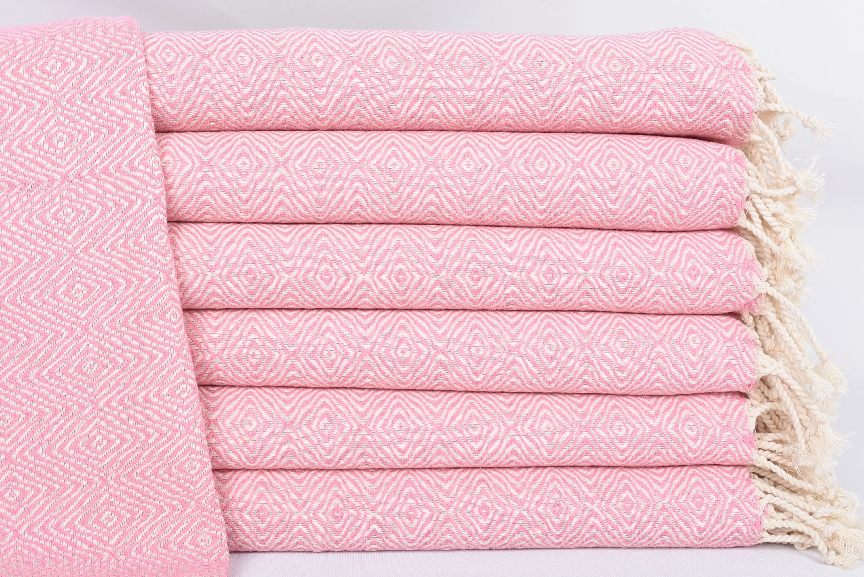 Pink Zigzag Diamond Dish Towel, Organic Cotton, 36x18 Inches - 1