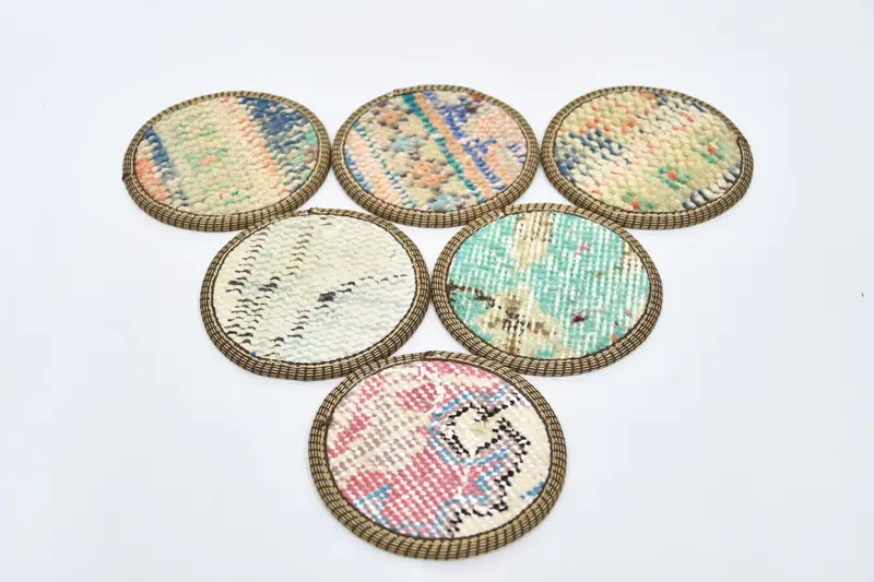 Mavi ve Bej Kilim Bardak Altlıkları, Etnik Tasarım Bardak Altlığı Takımı