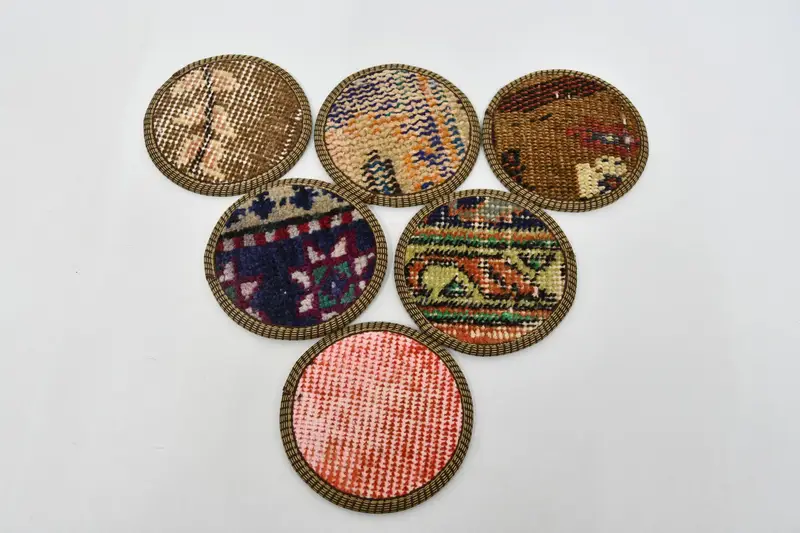 Conjunto de posavasos redondos bohemios, posavasos únicos de color naranja y marrón