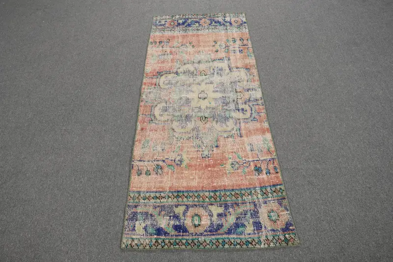 2,2x5,4 ft Teppich, türkischer Vintage Teppich, blau rot floraler Wollteppich - 1