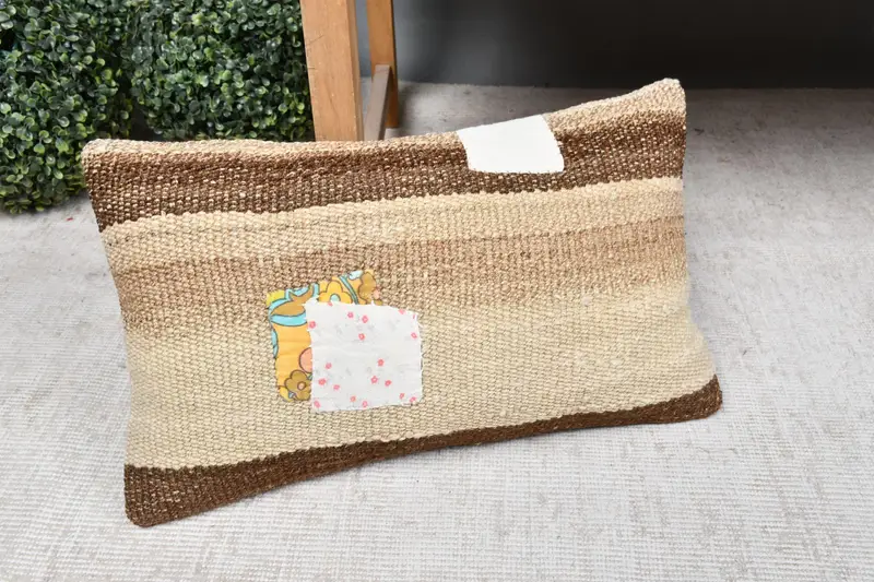 12x20 Beige Pillow Cover, Handmade Kilim Cushion, Pillow Case, Vintage Throw Cushion, Bright Cushion, Turkish Pillow, Tribal Cushion, Boho Pillow - 7