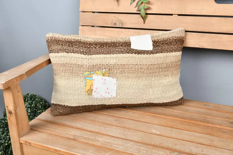 12x20 Beige Pillow Cover, Handmade Kilim Cushion, Pillow Case, Vintage Throw Cushion, Bright Cushion, Turkish Pillow, Tribal Cushion, Boho Pillow - 1