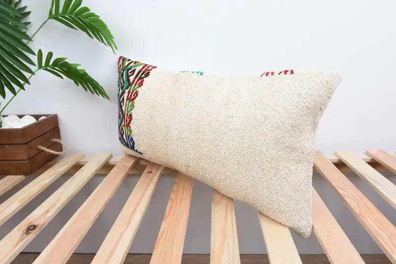 Pillow Sham, Interior Designer Pillow, Turkish Pillow, Office Chair Pillow Case, Vintage Kilim Pillow, 12x24 White Pillow, Christmas Cushion Case - 5