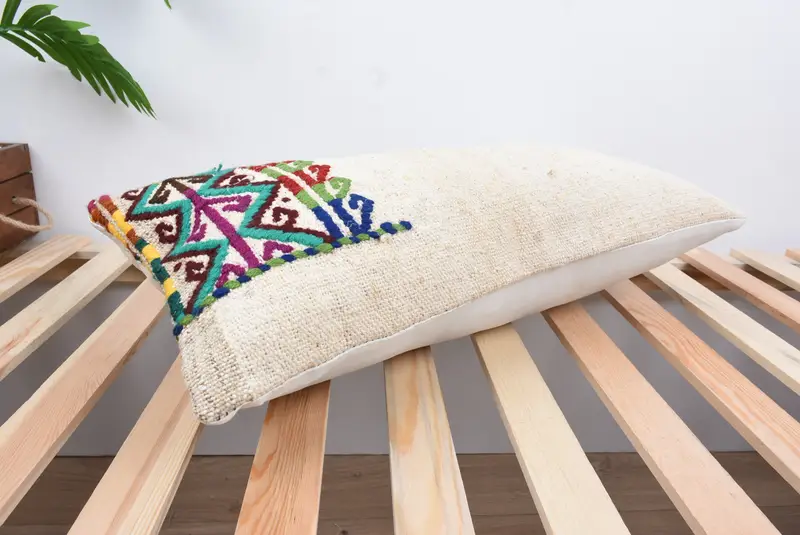Pillow Sham, Interior Designer Pillow, Turkish Pillow, Office Chair Pillow Case, Vintage Kilim Pillow, 12x24 White Pillow, Christmas Cushion Case - 6