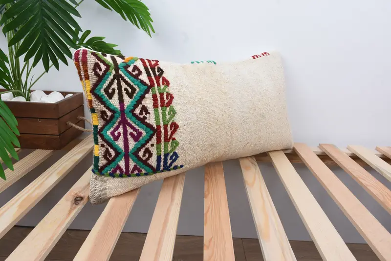 Pillow Sham, Interior Designer Pillow, Turkish Pillow, Office Chair Pillow Case, Vintage Kilim Pillow, 12x24 White Pillow, Christmas Cushion Case - 4
