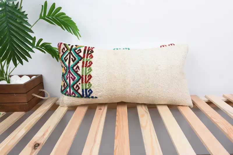 Pillow Sham, Interior Designer Pillow, Turkish Pillow, Office Chair Pillow Case, Vintage Kilim Pillow, 12x24 White Pillow, Christmas Cushion Case - 1