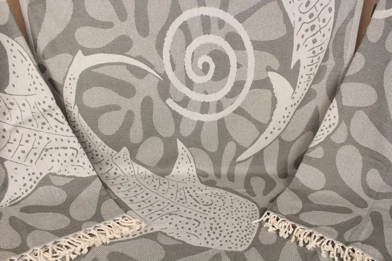 Whale Design Beach Towel, Khaki Green Organic Cotton, 40x71 Inches