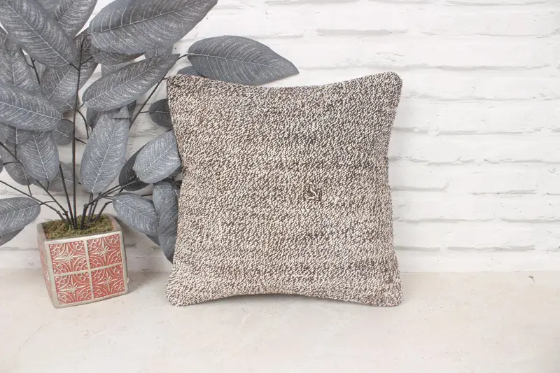 Vintage Kilim Pillow, Pillow, 14x14 Brown Cushion, Kilim Pillow, Vintage Pillow, Crochet Pattern Cushion, Authentic Cushion Cover - 1